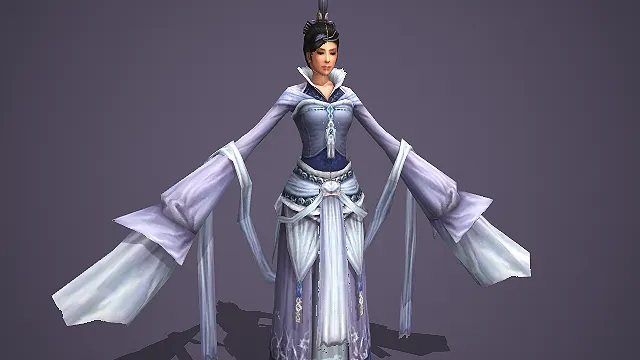 穿紫灰广袖宫装的古风贵族女角色游戏 3D 模型
