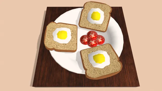 面包和鸡蛋早餐盘子木板小西红柿食物