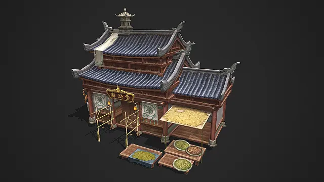 中式瓦屋建筑古代中药店药房建筑3D场景模型