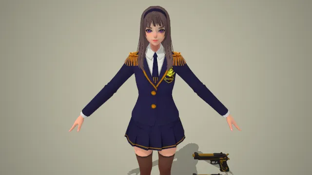 学院学生 持枪 手办 角色 jk美女