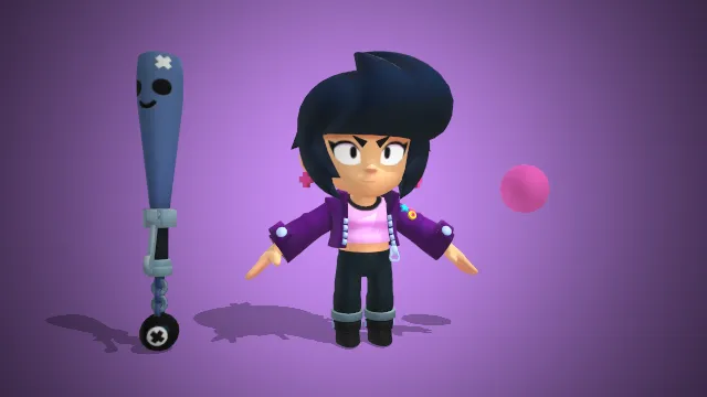 3D卡通角色  棒球棍  紫色夹克  黑色短发  不良少女