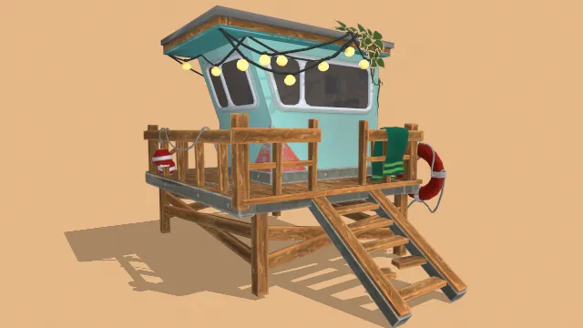 卡通风格救生员塔建筑场景房子