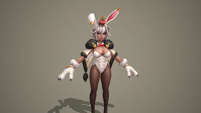 卡通 Q 版黑皮兔耳兔娘战士带毛绒披风利爪 3D 游戏角色模型