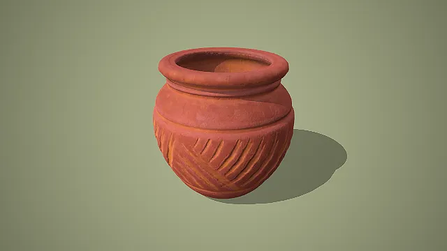 斜向条纹纹红陶宽口罐复古风格陶器 3D 模型