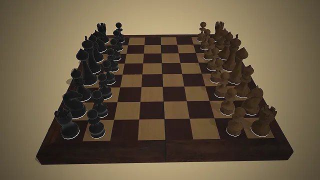 一个带有复古木质质感的现代写实国际象棋3D模型