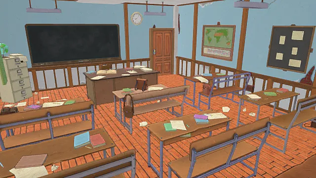 卡通风格教室场景3D模型