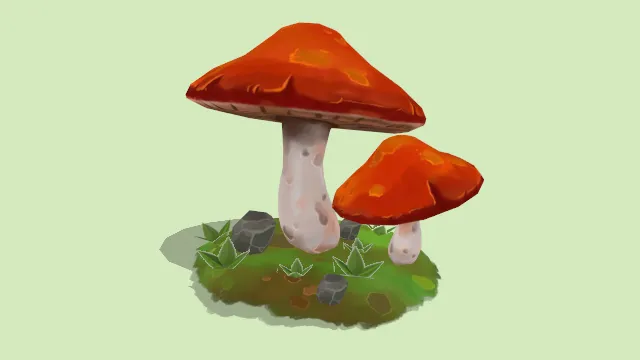 卡通风格手绘蘑菇场景模型