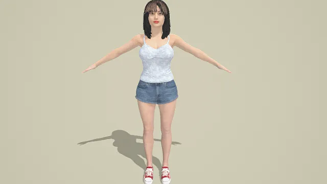 3D卡通风格女性角色模型，创意设计（3D角色、卡通风格、日常休闲风，角色设计主题）
