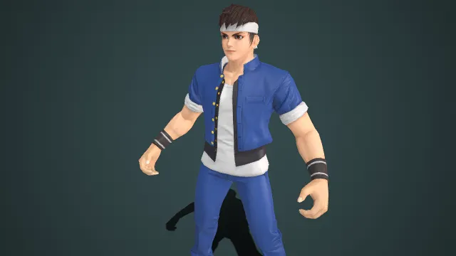 青春休闲  格斗游戏角色  都市武道者  造型清爽利落  蓝金扣夹克  健硕  蓝白主色  都市青年  