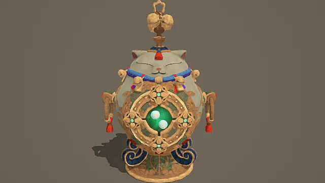 国风萌系玄幻风格招财猫宝器模型