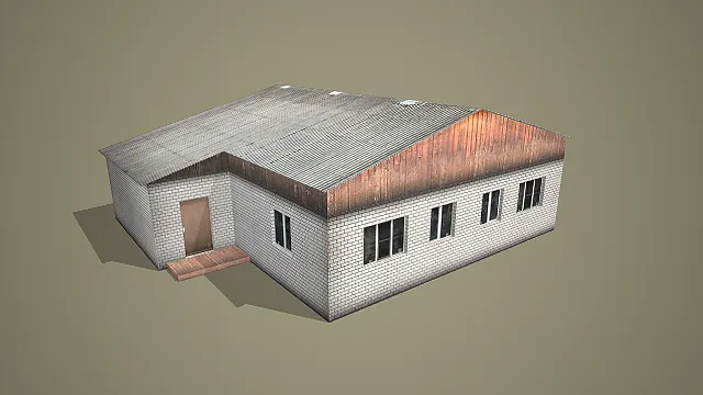 工业风金属屋顶混合材质平房建筑 3D 场景模型