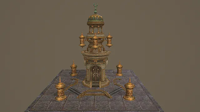 卡通风格奇幻西域风尖塔建筑3D模型