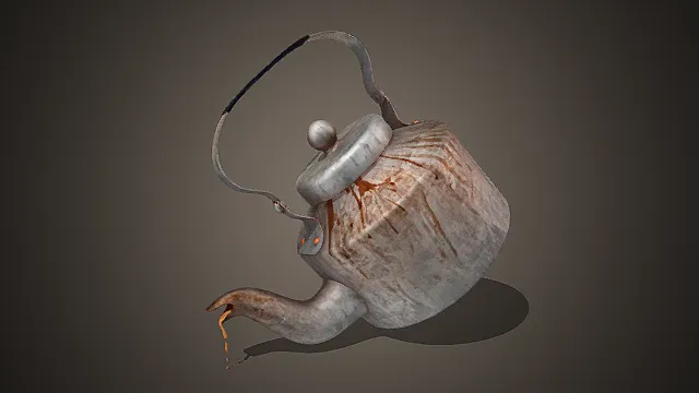 废土诡谲风格锈蚀血渍茶壶道具3D模型