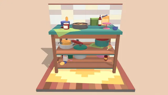 五颜六色的厨房工具食物包装柜子墙壁地板