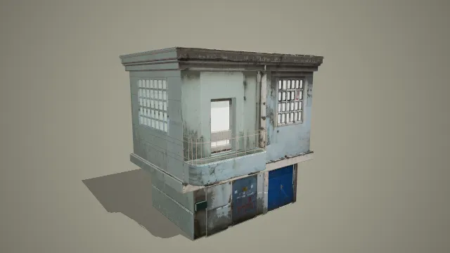 老旧两层带阳台工业风小型建筑 3D 模型