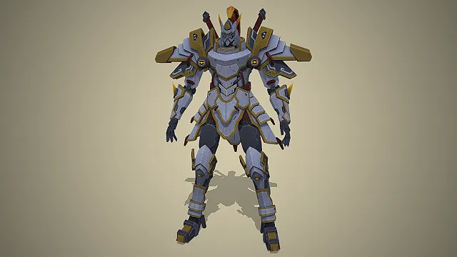 白金骑士机甲  红缨骑士头盔  骑士角色  写实金属质感