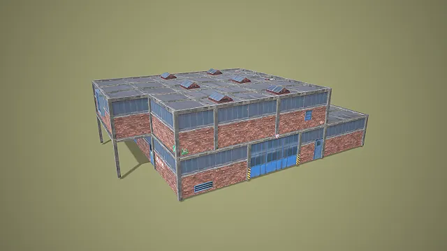 红砖工业风厂房建筑 3D 低多边形场景模型