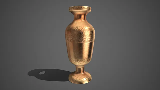 鎏金质感  铜制花瓶  金属光泽  浮雕花纹  复古韵味  装饰器皿  传统工艺