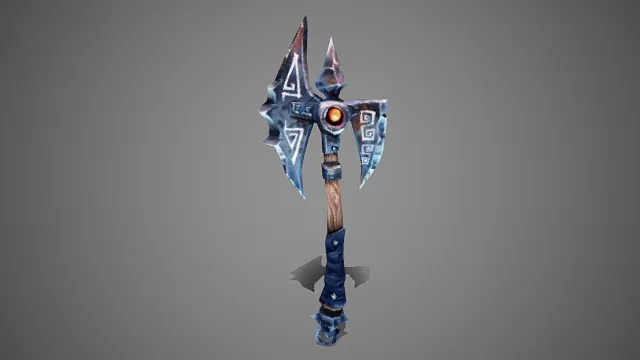 奇幻风格  巨斧  尖刺造型  神秘符文装饰  魔能宝石  兵器模型