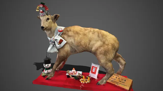 日式  装饰小鹿  带和风配饰 红台摆件  3D 模型  民俗风