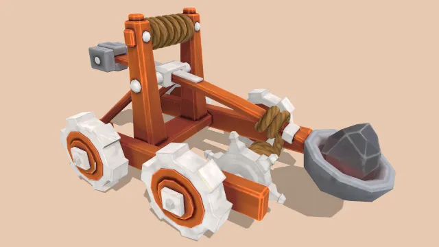 卡通风格化投石机木头游戏模型