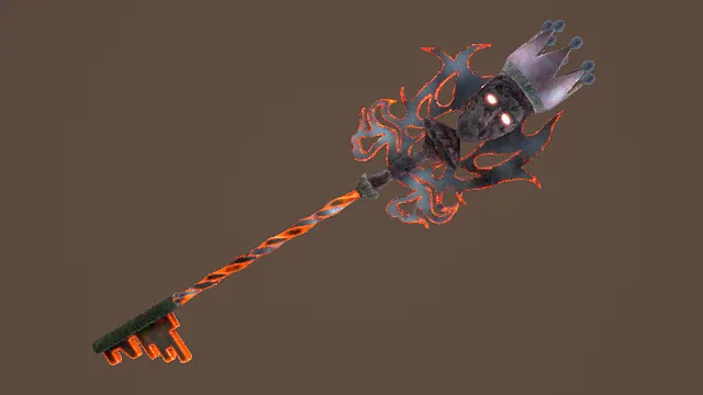 3D卡通风格橙蓝紫系魔法钥匙模型，创意设计（3D钥匙、卡通风格、奇幻暗黑风，游戏道具设计主题）