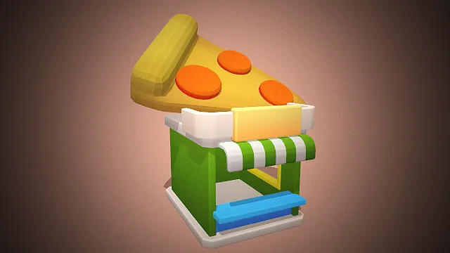 一个卡通风格的披萨售卖亭3D模型
