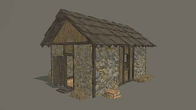 复古石木混合乡村小屋3D模型