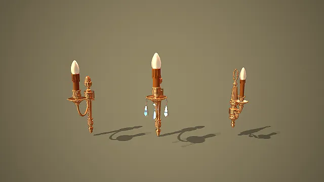 欧式复古金色单臂烛台三款组合壁灯场景装饰模型
