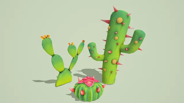 3D卡通风格仙人掌模型，创意设计（3D仙人掌、卡通风格、萌趣卡通风，植物主题）