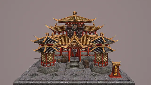 卡通风格中式华贵粮草站建筑3D模型