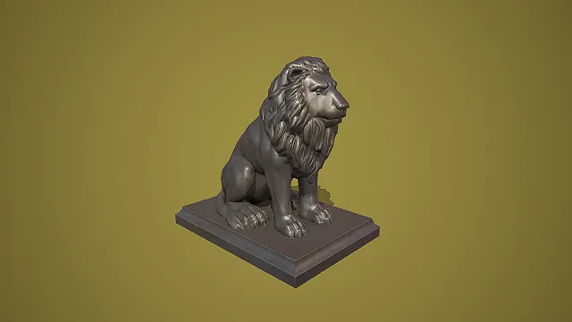 青铜质感坐姿狮子雕塑装饰摆件