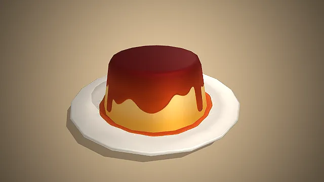 一个卡通风格的焦糖布丁甜点模型