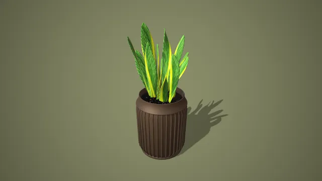 写实风格竖纹棕盆虎尾兰盆栽 3D 室内装饰植物模型