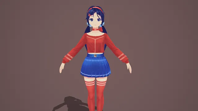   3D卡通风格少女角色模型，创意设计（3D角色、卡通风格、活泼可爱，青春主题，角色元素）