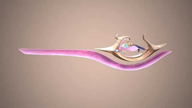 一把梦幻唯美仙侠风格弧形弯刀3D道具模型