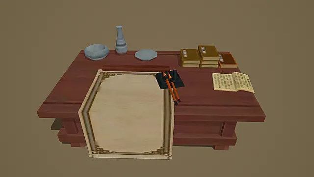 卡通风格中式古风书案3D模型