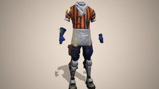 棕色条纹短袖  围裙  蓝色手套  马丁靴  护腿