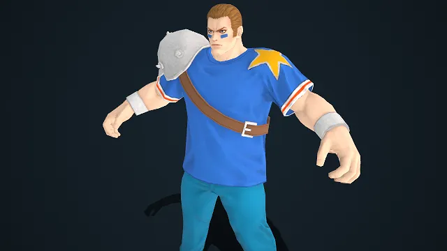 3D 男性角色建模  棕发造型  壮汉  运动风装束  白蓝拼色  运动元素  力量感  