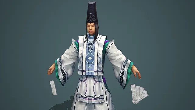 戴高冠持符咒的古风阴阳师男性角色 3D 模型