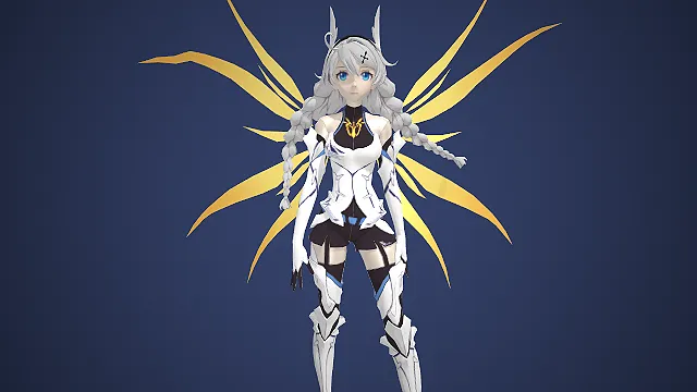 琪亚娜  双马尾银发  金色光翼  机甲风格