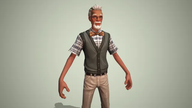 穿着绿色开衫的白头发，白胡子老人