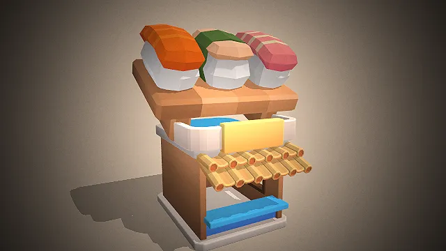 一个卡通风格的寿司售卖亭3D模型