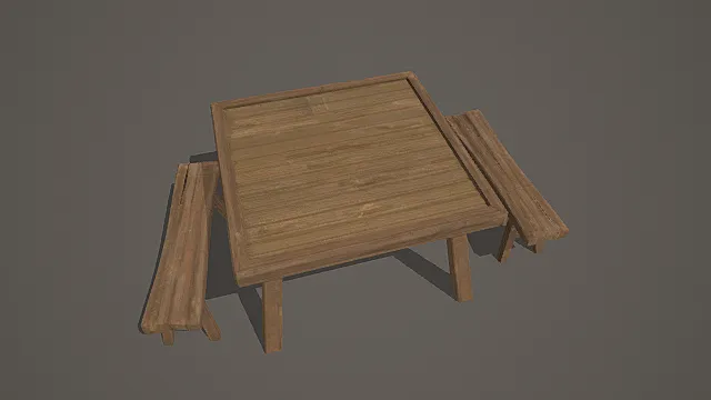 国风市井风格木构方桌模型