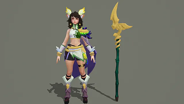 灵鹿羽姬：森系短装叶纹法杖套装