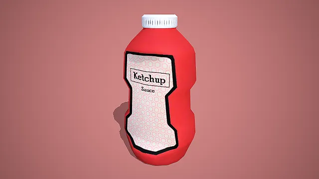 简约低多边形风格番茄酱挤压瓶 3D 场景装饰模型