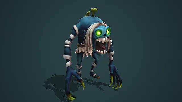 卡通 Q 版蓝皮绷带僵尸绿眼尖牙怪物 3D 模型