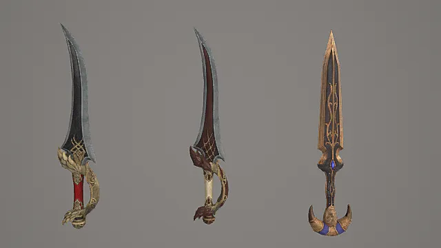 圣纹异化短刃套装游戏武器3D模型