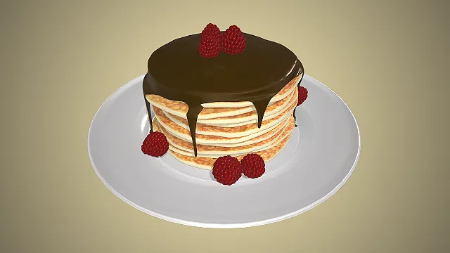 一个写实风格的常见西式早餐松饼的模型