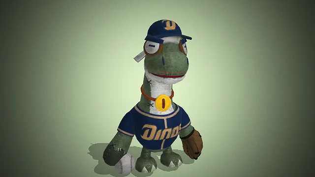 一只穿着棒球服的恐龙玩偶  卡通风格  可爱